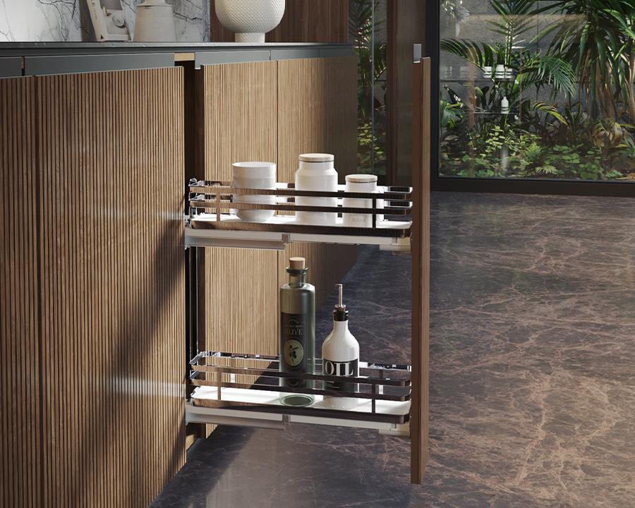 SIGE™ Side Mount Soft Close Bottle Rack Left Hand. For 150mm Carcase