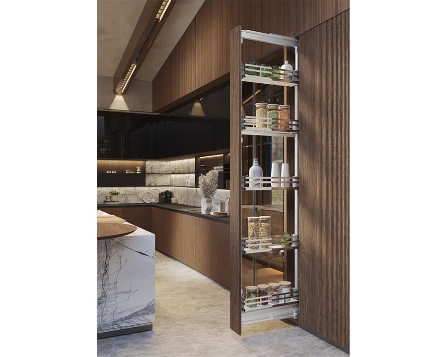 SIGE™ Pull Out 5 Soft Close Pantry | 200mm Carcase | Includes 80kg Runners, Brackets and 5 Chrome Baskets