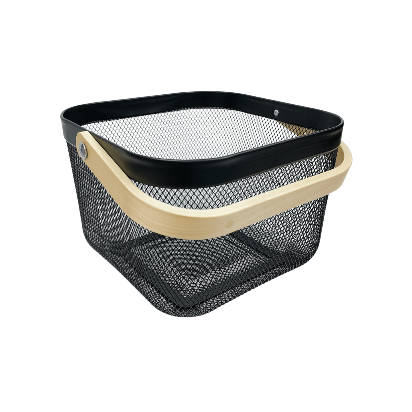 Small Black Handy Storage Basket with Wooden Handle-3