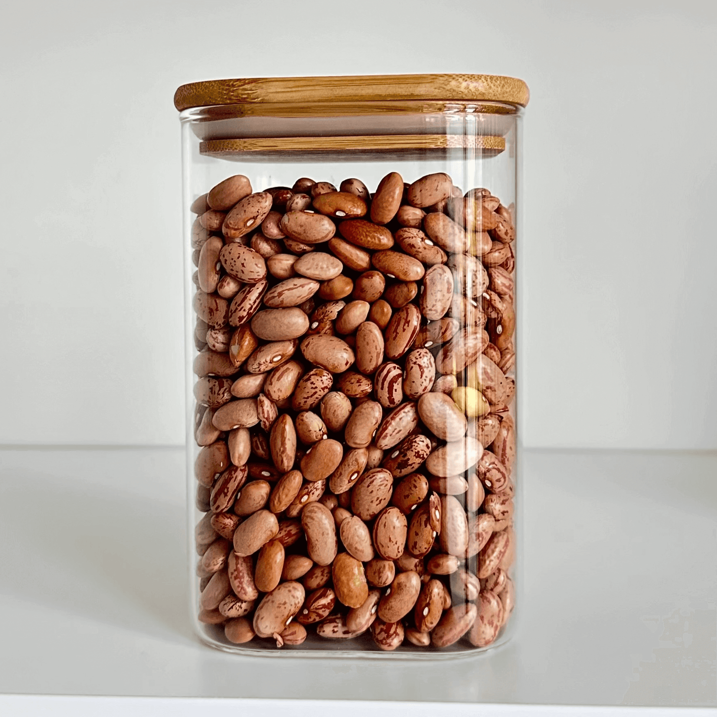 Square Bamboo Glass Pantry Jar Set – 5 Stackable Sizes-2