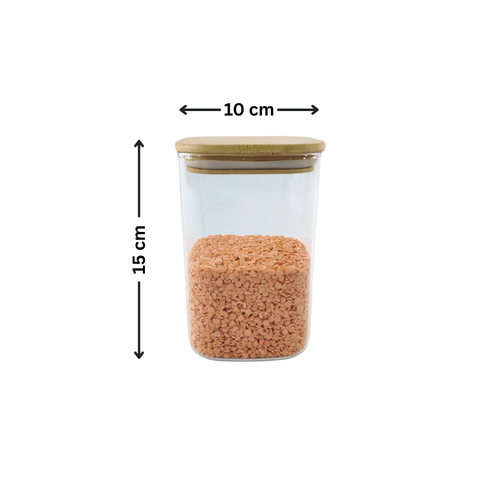 Square Glass Jar with Bamboo Lid – 1100ml Pantry Storage-1