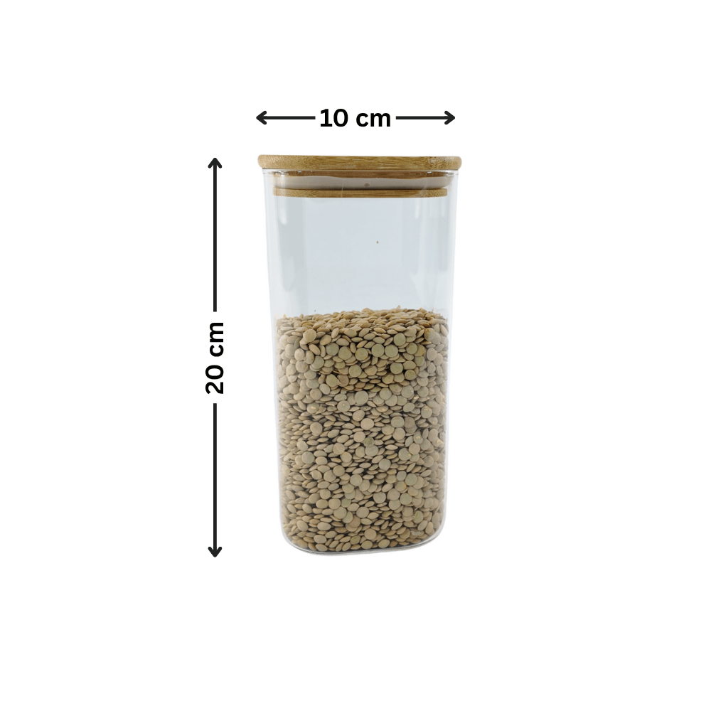 Square Glass Jar with Bamboo Lid – 1250ml Pantry Storage-1