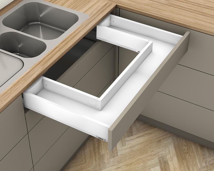 Blum MERIVOBOX M Height 91mm Sink Drawer 450mm with BLUMOTION in Silk White 40kg by W&B