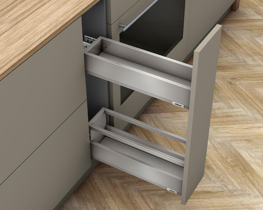 Blum MERIVOBOX M + E Height SPACE TWIN with Single Gallery 500mm with BLUMOTION in Indium Grey 70kg by W&B