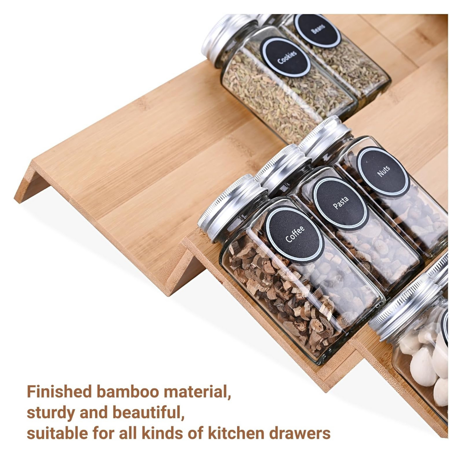Bamboo Drawer Spice Rack – 4-Tier Organiser Set-2