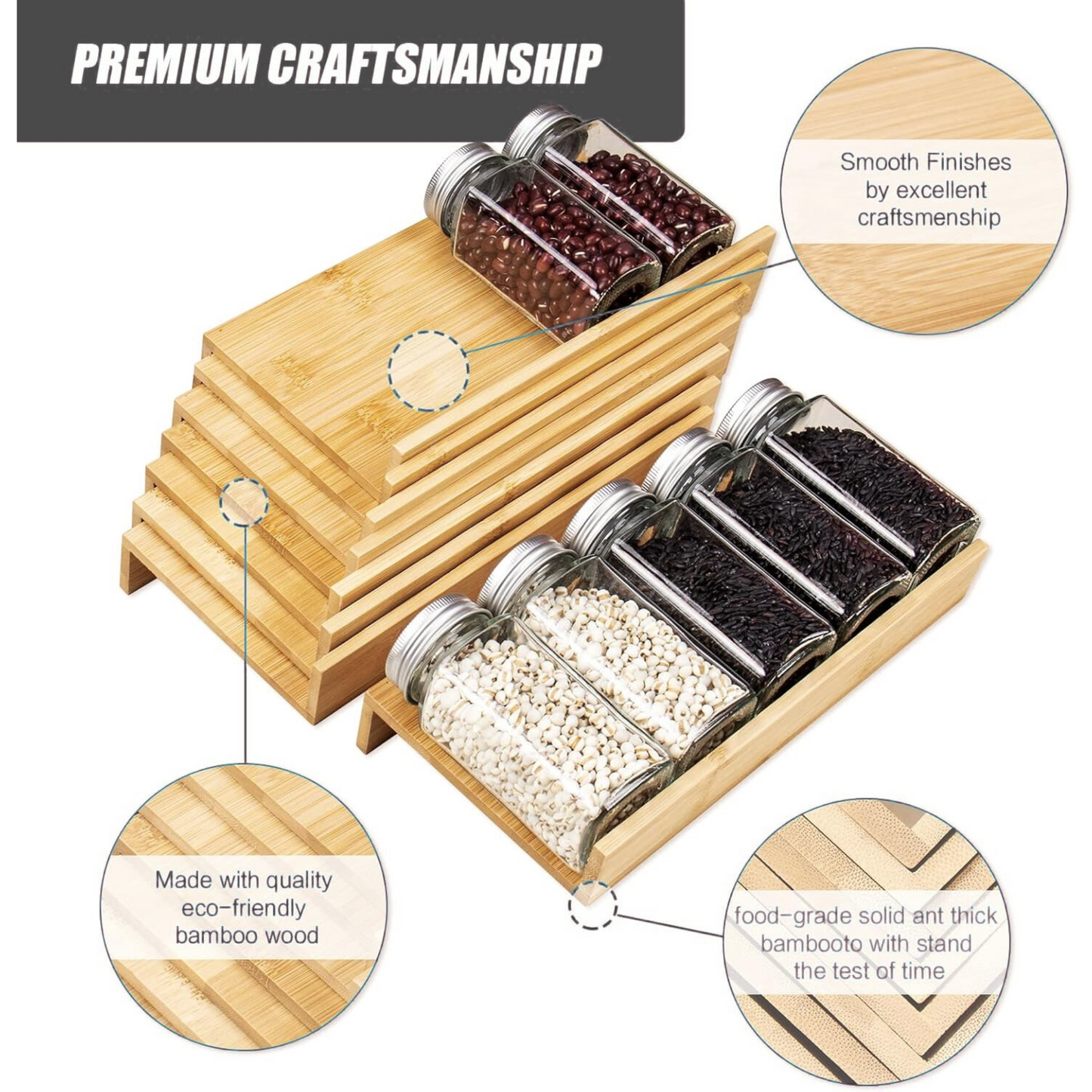 Bamboo Drawer Spice Rack – 8-Tier Organiser Set-4