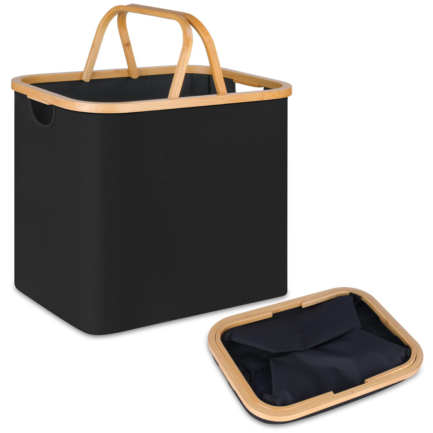 Black Linen Basket with Double Handle-1