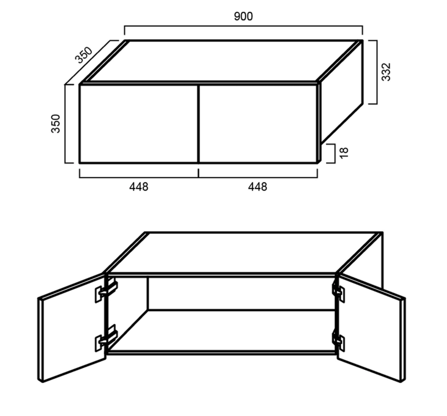 Fridge Top Cabinet 900mm - Imperial Glass and Timber
