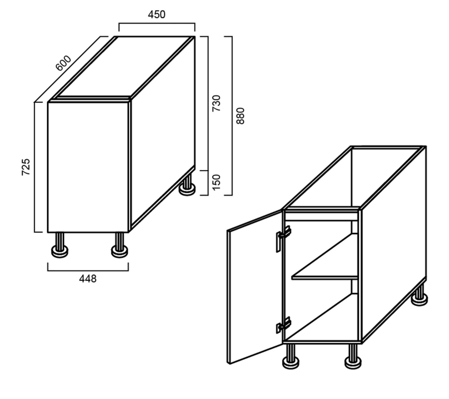 Floor Cabinet - Single Door 450mm - Imperial Glass and Timber