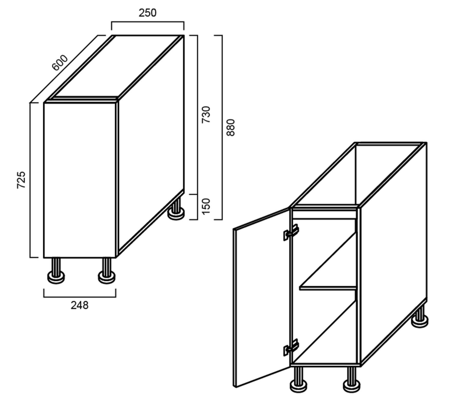 Floor Cabinets - Single Door 250mm - Imperial Glass and Timber