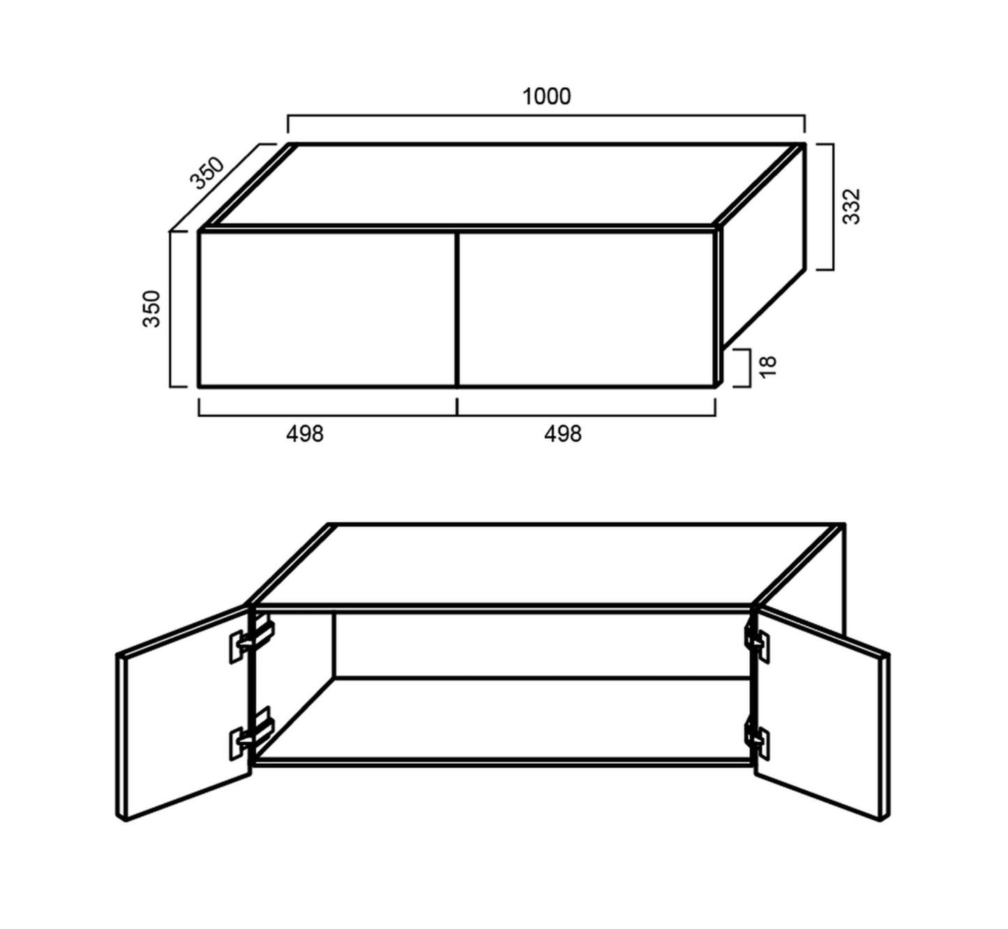 Fridge Top Cabinet 1000mm - Imperial Glass and Timber