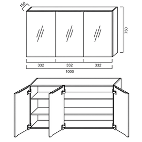 Pencil-Edged Shaving Cabinet 1000x750mm