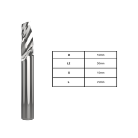 Single-Flute Plastic 0 Flute Spirals | 10mm D | 30mm L2 | 10mm S | 75mm L