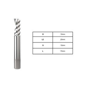 Aluminium O Flute Spirals | 10mm D | 25mm L2 | 10mm S | 75mm L