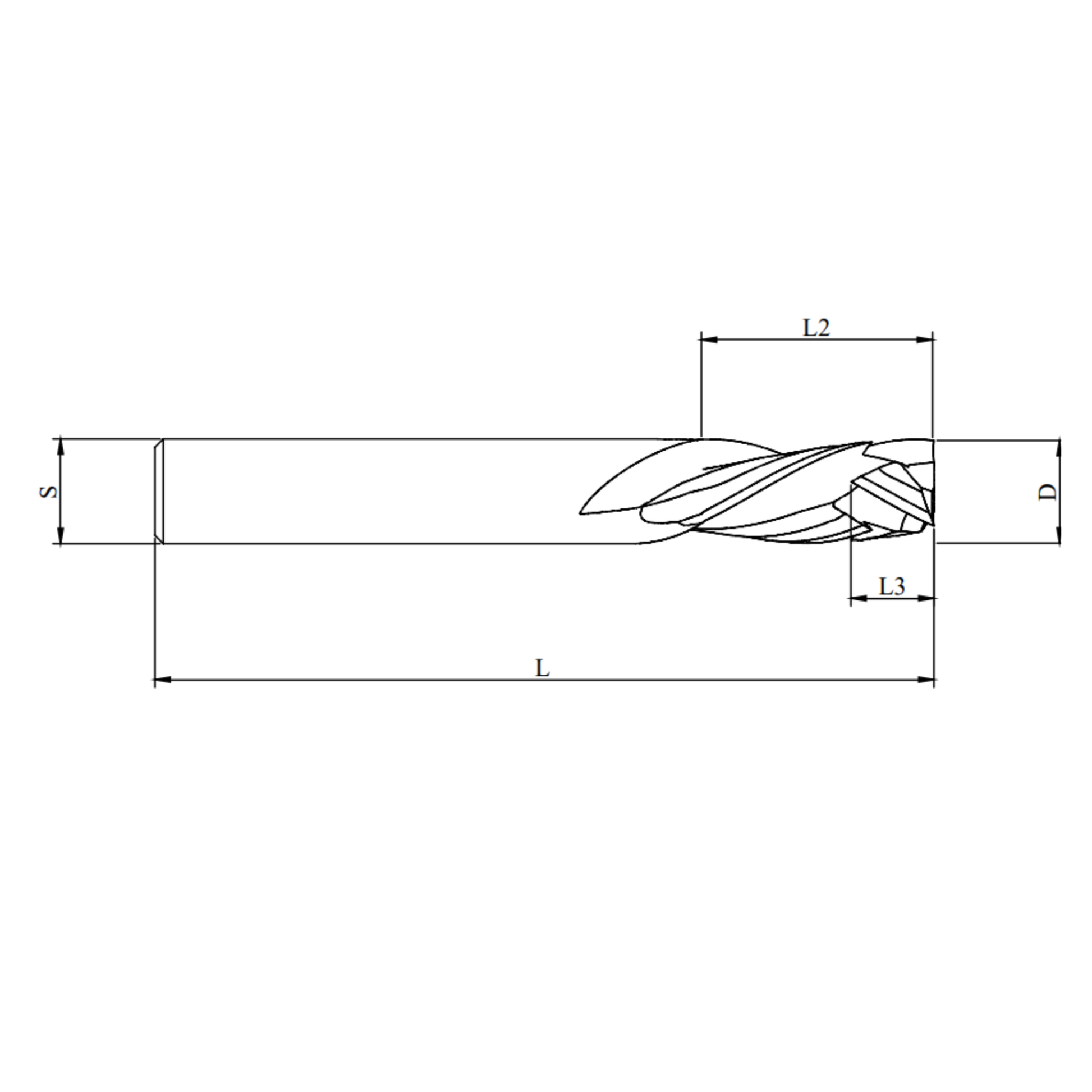 4-flute compression cutter 12mm D x 42mm L2 for precision cutting of wood, MDF, and composite materials; durable, high-performance CNC milling tool