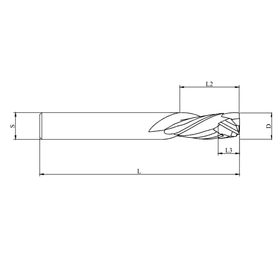4 Flute Compression Cutter | 12mm D | 22mm L2 | 12mm S | 75mm L | 8mm L3