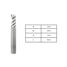 Aluminium O Flute Spirals | 12mm D | 30mm L2 | 12mm  S | 90mm L
