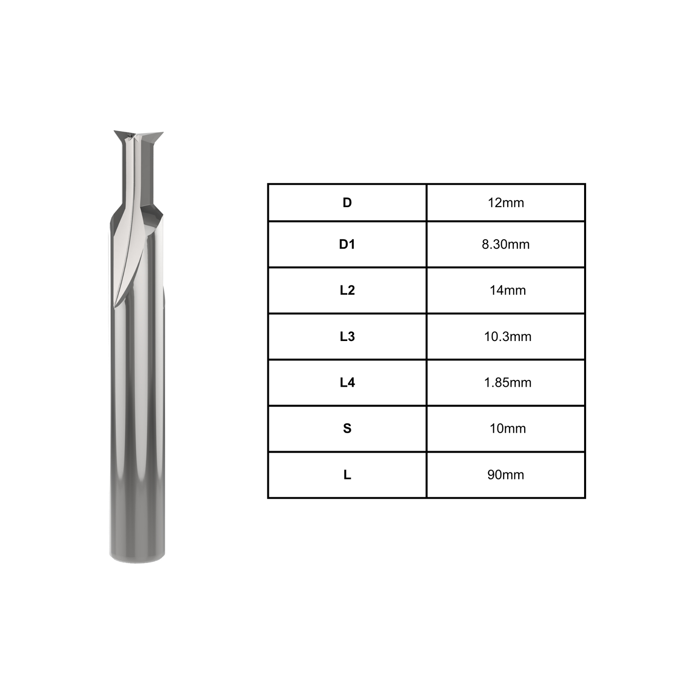 Compact Laminate Tools - Arris Finishers | 12mm D | 8.30mm D1 | 14mm L2 | 10.3mm L3 |  1.85mm L4 | 12mm S | 90mm L