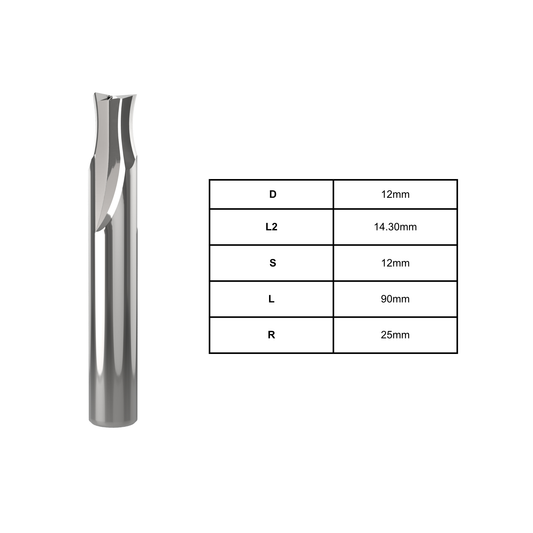 12mm compact laminate profile finisher for CNC routing with 25mm radius profile design, delivering smooth edge finishing on compact laminate, HPL, and solid surface panels.