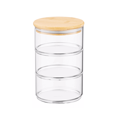 Stackable Round Bamboo Glass Jar – 450ml-0