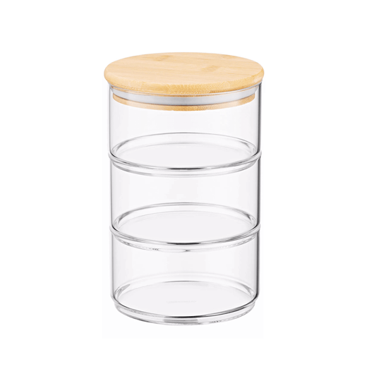 Stackable Round Bamboo Glass Jar – 450ml-0