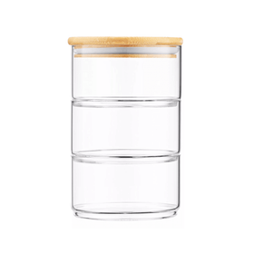 Stackable Round Bamboo Glass Jar – 450ml