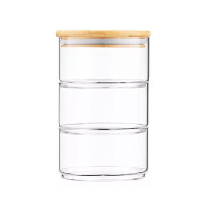 Stackable Round Bamboo Glass Jar – 450ml-3