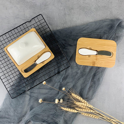 Ceramic Butter Dish with Bamboo Base-1