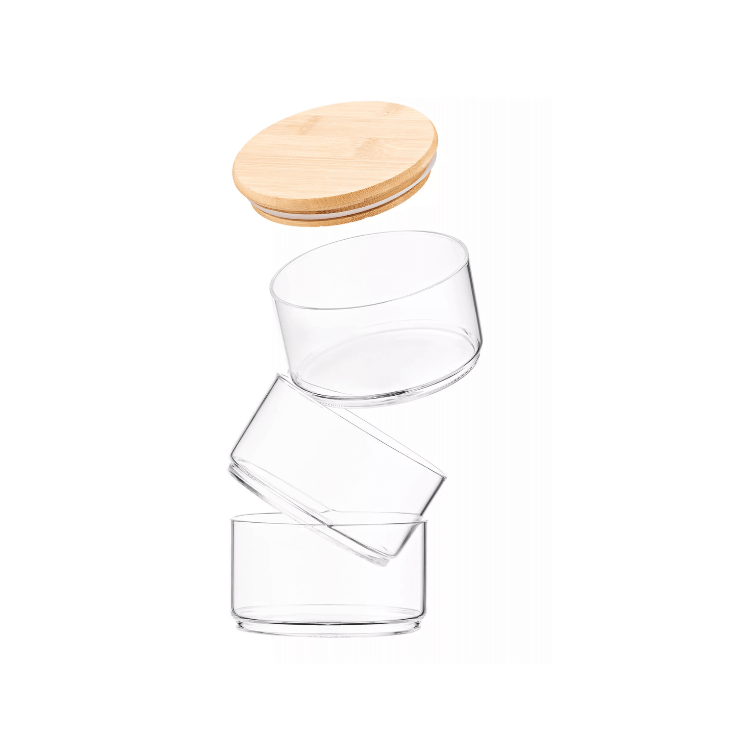 Stackable Round Bamboo Glass Jar – 450ml-2