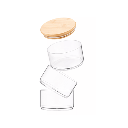 Stackable Round Bamboo Glass Jar – 450ml-2