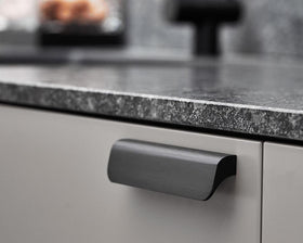 Furnipart Fall handle. Finish: Brushed Matt Black. Length: 140mm by W&B