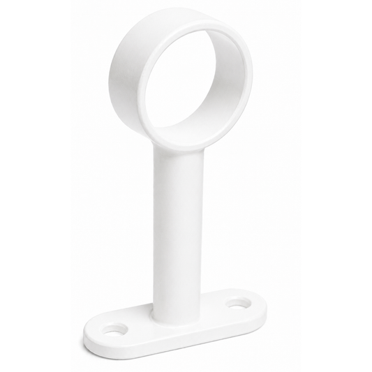 White 16mm round centre pillar ceiling mount bracket for curtain rods and clothes hanging rails, durable metal support fitting for wardrobe rail systems