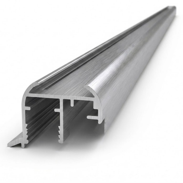 Brushed silver 16mm wardrobe grip style aluminium profile for sliding wardrobe doors, durable modern handle extrusion ideal for custom wardrobe installations and upgrades.
