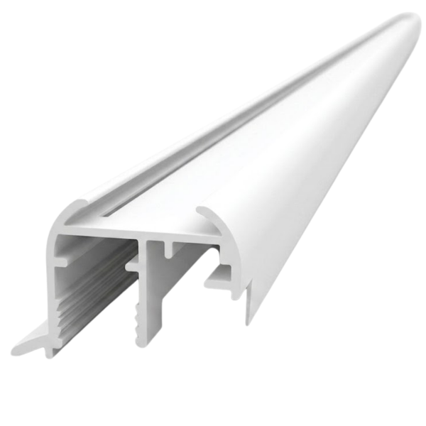 White 16mm wardrobe grip style aluminium profile for sliding wardrobe doors, durable modern handle extrusion for clean, minimalist wardrobe installations and upgrades.