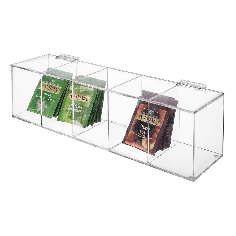 Clear Acrylic Tea Bag Organiser Box – 5 Compartment-1