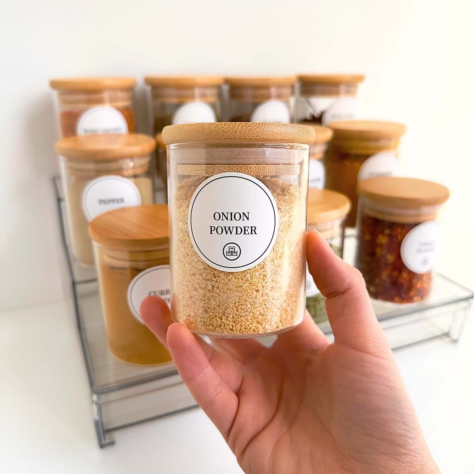 Spice Rack with 12 Bamboo Jars – Acrylic Drawer Organiser-3