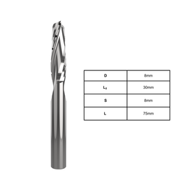 2 Flute Chip Breaker Spiral | 8mm D | 30mm L2 | 8mm S | 75 mm L