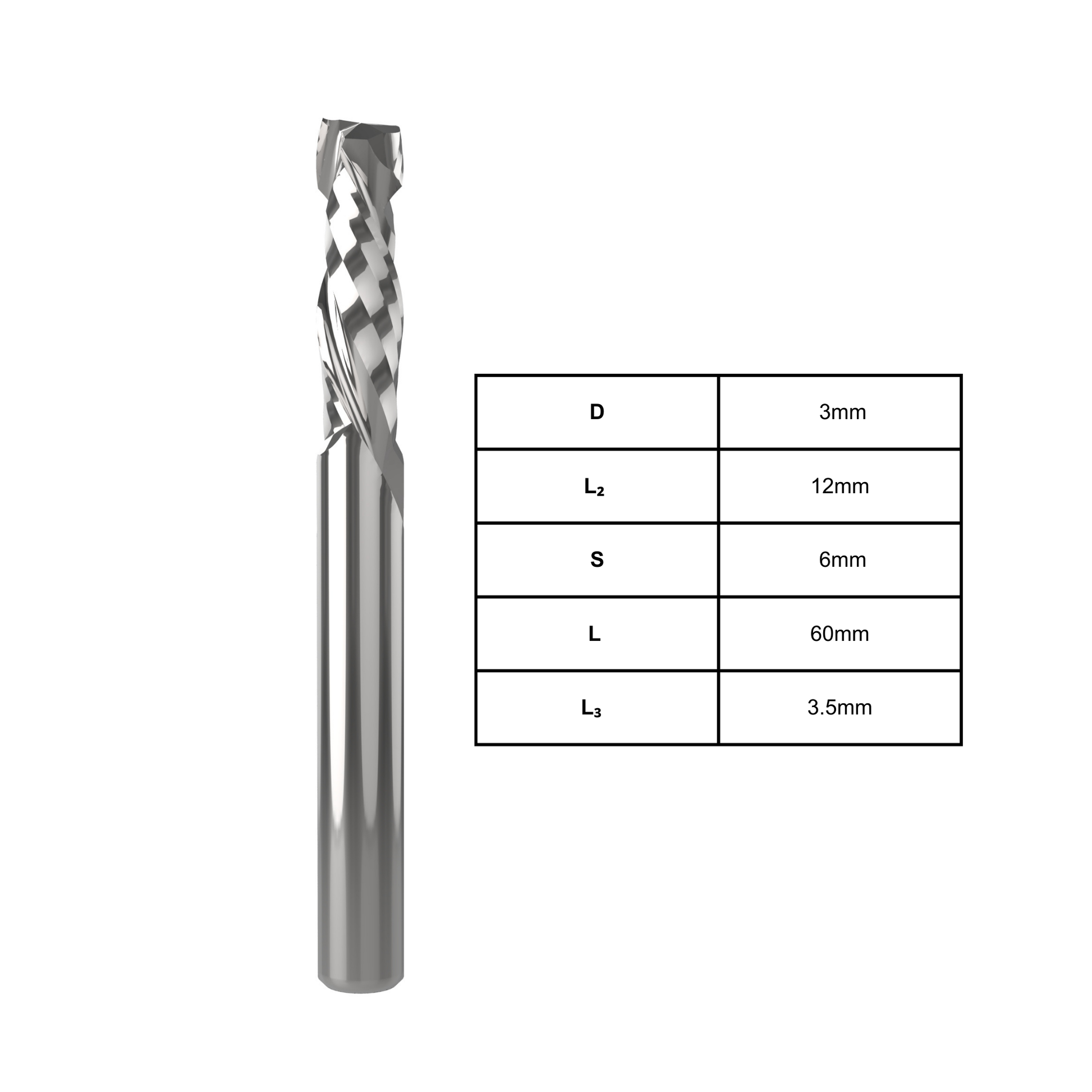 2-flute compression cutter CC03-2 for clean, precise cuts in wood and laminate – durable, wear-resistant, ideal for CNC routing and professional woodworking projects