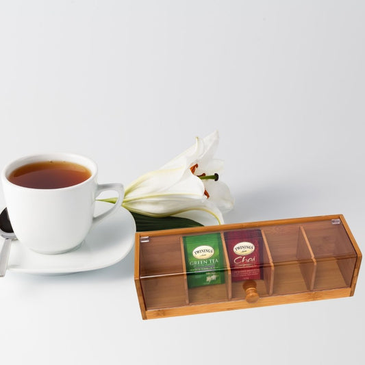Bamboo Tea Bag Organiser with Acrylic Lid-0
