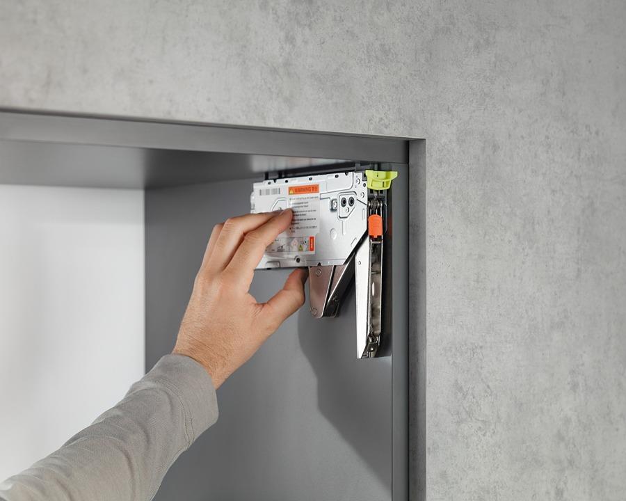 Blum AVENTOS HK top Lift Mechanism Set. Power Factor: 420 - 1610. Fixing Method: Chipboard Screws with Built in Positioning Template. *Compatible with SERVO-DRIVE* 22K2300