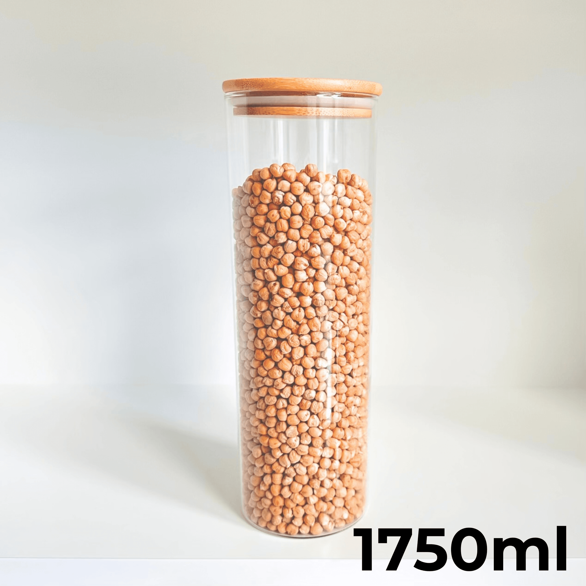 Round Bamboo Pantry Glass Jar Set – 5 Stackable Sizes-1