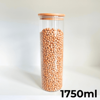 Round Bamboo Pantry Glass Jar Set – 5 Stackable Sizes-1