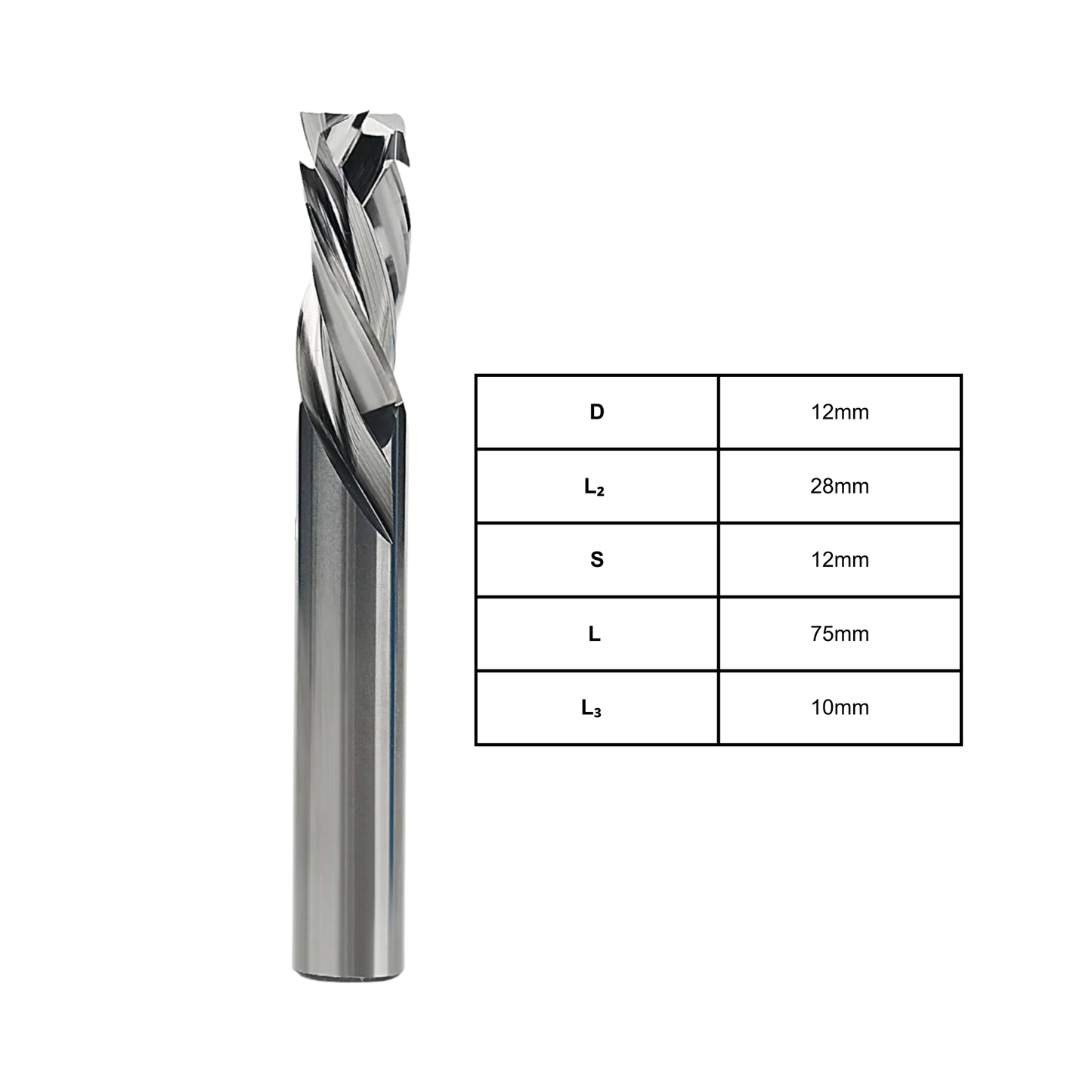 3-flute compression cutter CC1-2S-3 for precise, smooth, tear-free cutting of laminated boards, MDF, plywood, and composite materials – durable, low-vibration, ideal for CNC routing, cabinetry, and professional woodworking
