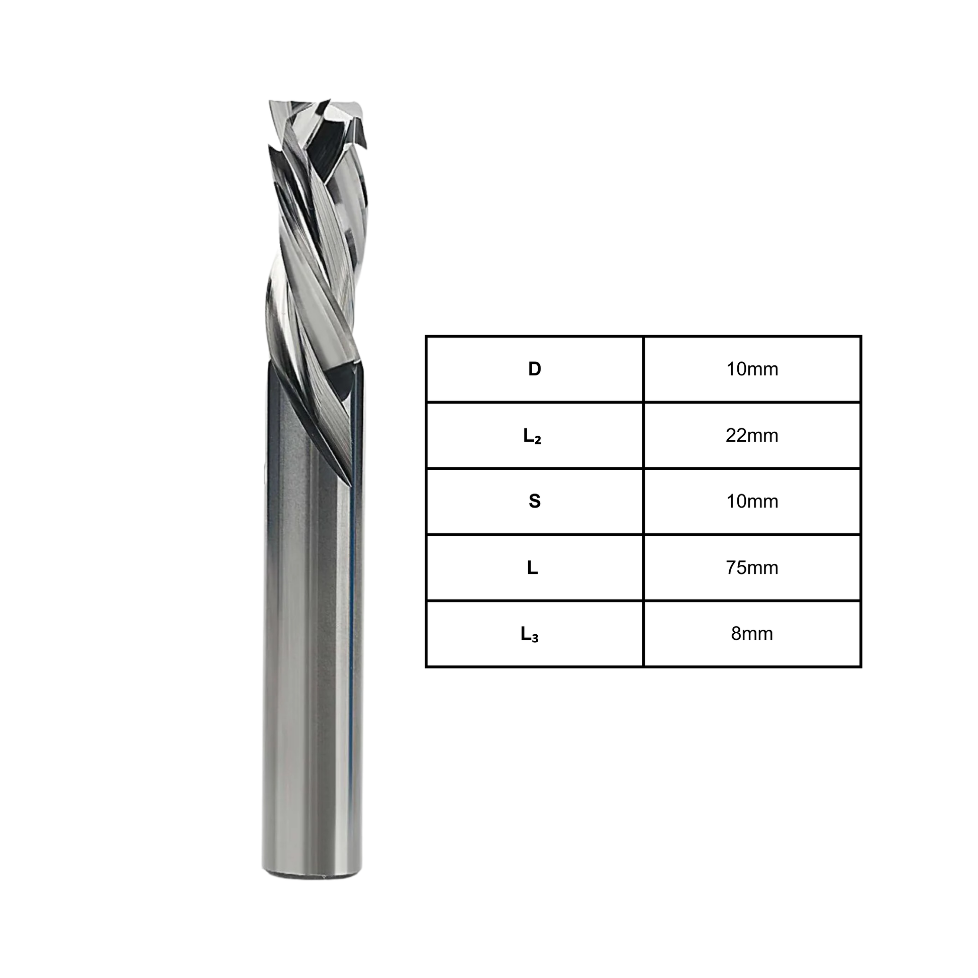 3-flute compression cutter CC3-8-3 for precise, tear-free cutting of laminated boards, MDF, plywood, and composite materials – durable, low-vibration, ideal for cabinetry, panels, and professional woodworking