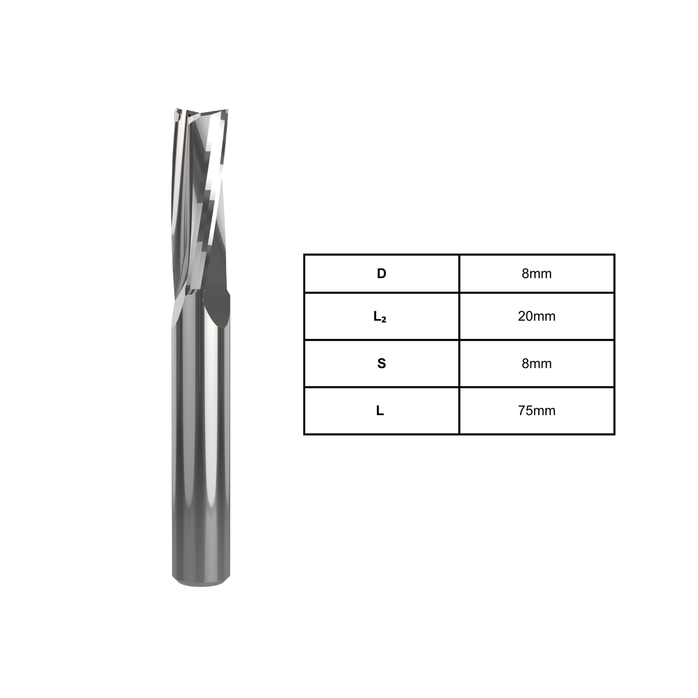 3 Flute Finishing Spirals | 8mm D | 20mm L2 | 8mm S | 75mm L