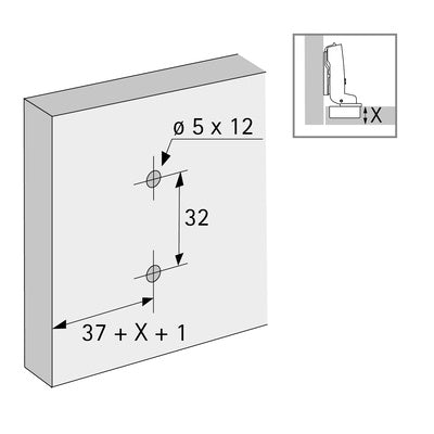 Cross mounting plate with oblong hole height adjustment, nickel plated, Hole line 37 x 32 mm, with expanding sockets (for drilling ø 5 x 12 mm), distance 0.0 mm 9071595