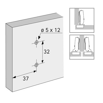 Cross mounting plate with oblong hole height adjustment, nickel plated, Hole line 37 x 32 mm, with expanding sockets (for drilling ø 5 x 12 mm), distance 0.0 mm 9071595