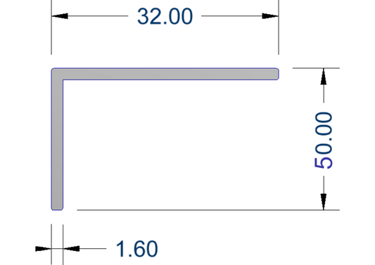 30mm x 50mm aluminium angle profile for corner protection, edge finishing and construction applications