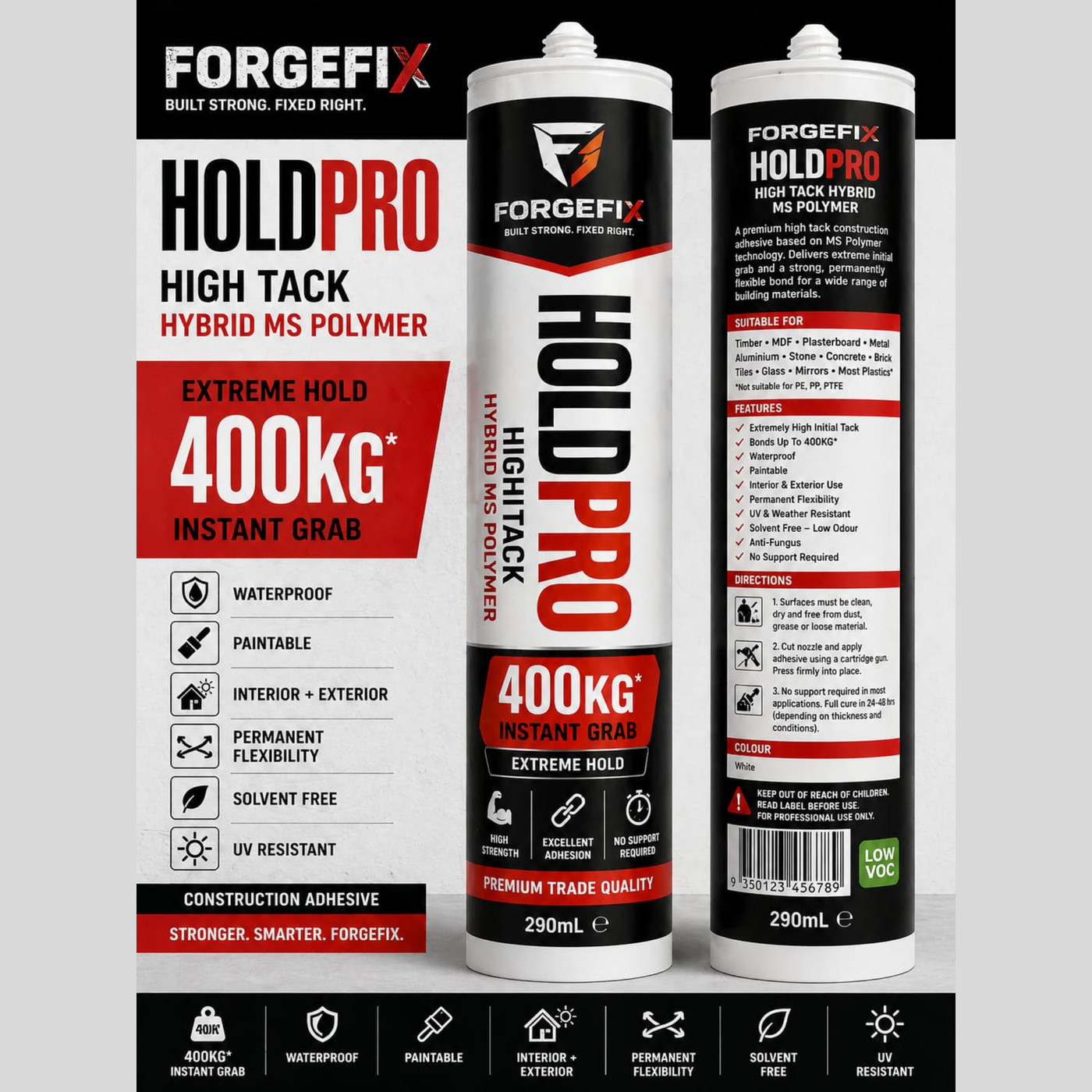 HoldPro High Tack Hybrid MS Polymer Adhesive Sealant 290ml | 1 BOX