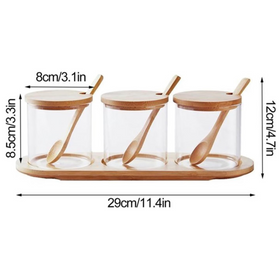 Round Bamboo Trio Glass Jar Set – 300ml Each